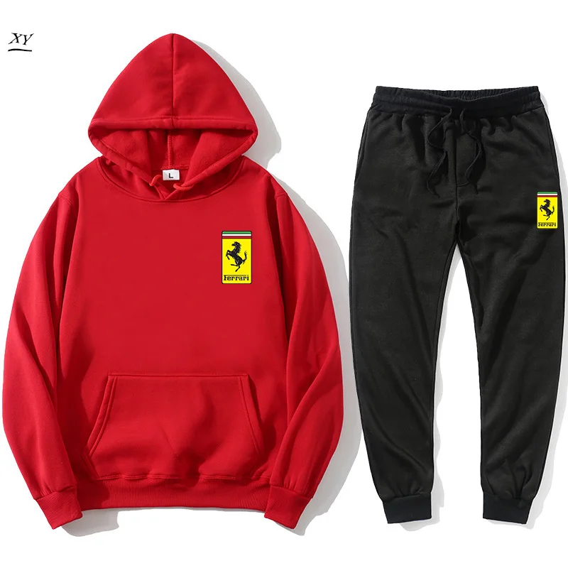 

2021 new Ferrari autumn men's & suit two piece Hoodie + trousers Harajuku sportswear casual men's / women's sportswear sportswea