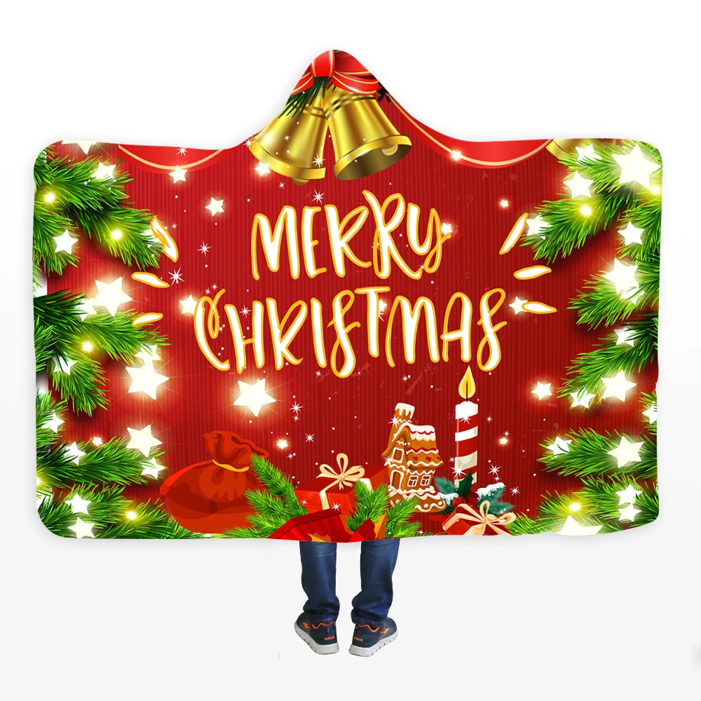 

Merry Christmas Hooded Blanket Red Kids Adult Blanket Portable Winter Warmth Throw Blanket For Child Adult Wearable Blanket