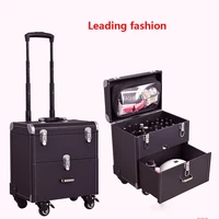 professional makeup suitcase trolley case travel cosmetics storage organizer tool box black beauty manicure luggage wheels bags