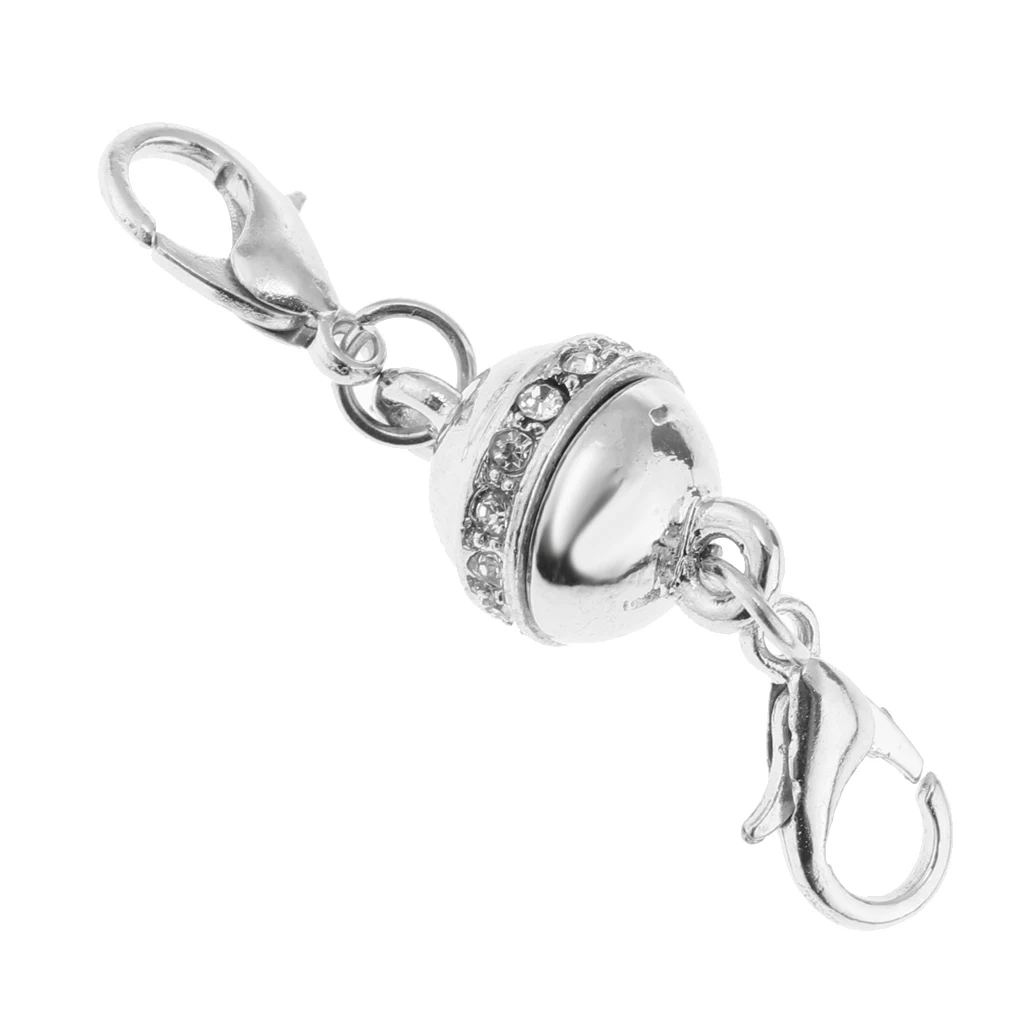

5Pcs Magnetic Clasps Rhinestone Ball Style Silvertone for Bracelet Making