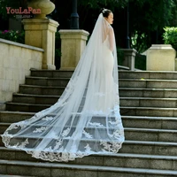 youlapan v67 luxury cathedral wedding veil long lace bride veil with scalloped alencon lace trim swiss voile veu of bride 4 m