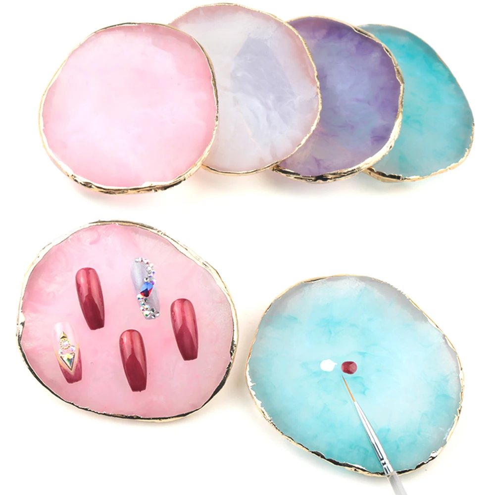 

1Pc Resin Stone Painting Palette Round Manicure Display Board Nail Gel Color Show Shelf Practice Nail Art Plate Palette Tips