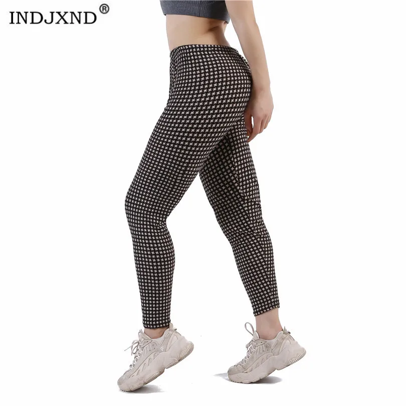 

INDJXND Women Leggings Grid Print Exercise Fitness High Elasticity Plaid Push Up Legging Female Sexy Trousers Plus Size Pants