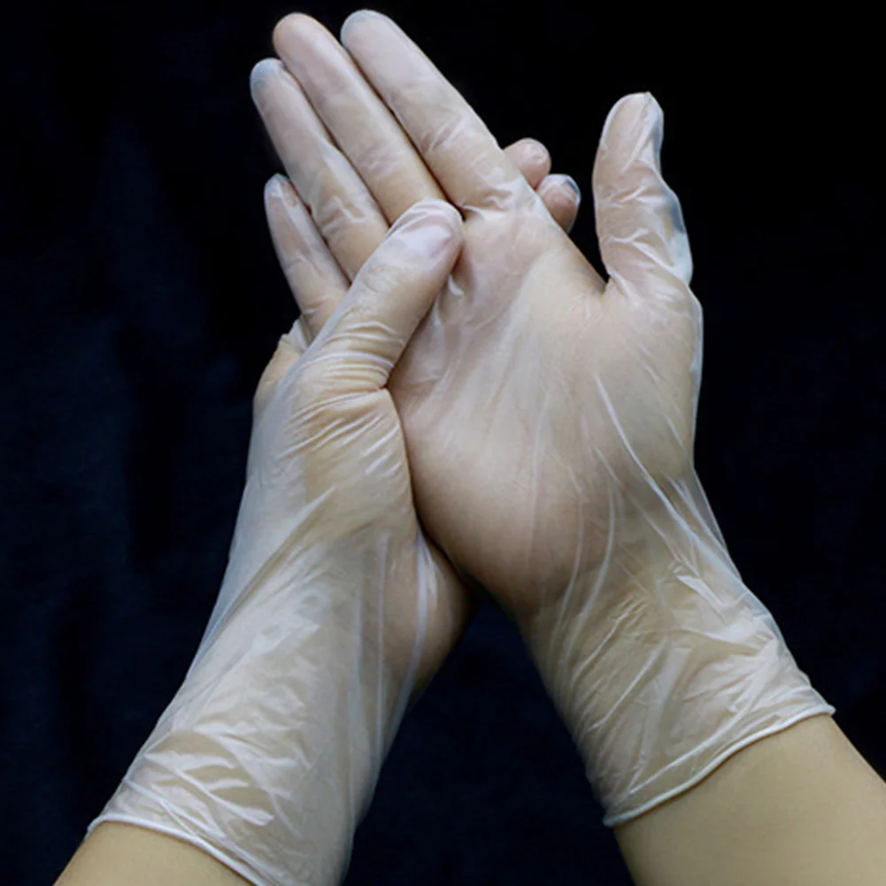 

100pcs PVC Thicken Kitchen Gloves Household Baking Latex Free Transparent Hair Dye Disposable