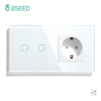 bseed touch light switch 2 gang 2 way with eu wall socket white black gold wall sensor switch crystal glass panel 3 colors