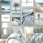 Настенная картина в скандинавском стиле, постер на холсте с изображением морского пляжа, скалы и маяков, минималистичный домашний декор, лето
