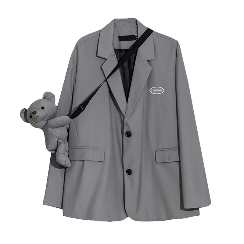 New Autumn 2021 Notched Blazers Women Shoulder Bag Bear Jacket Coat Loose Single Breasted England Style Casual Female |