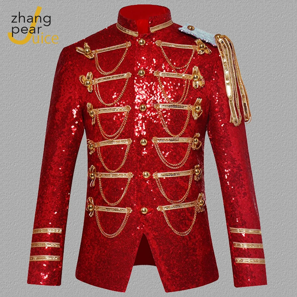 Blazer Men Suit Jacket Men Coat Stage Clothes Costume Military Jacket Outfits Men Sequin Embellished Blazer Jacket Masculino