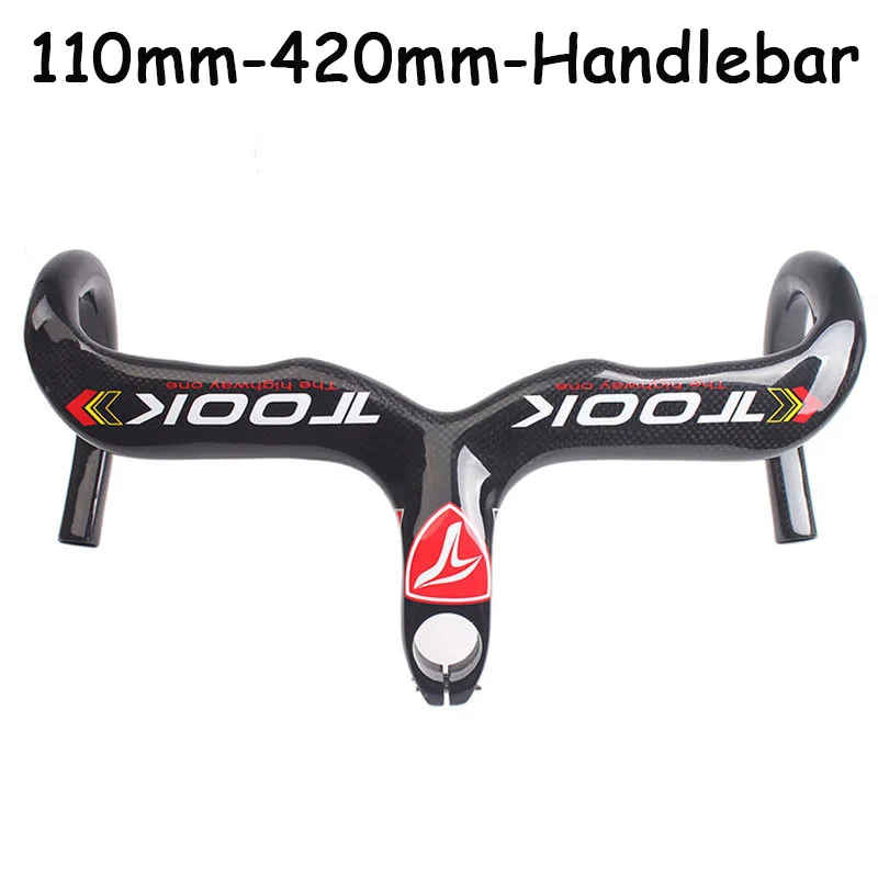 110mm420mmHandlebar Глянцевая 3K полностью углеродная шоссейная горная велосипедная гоночная КАПЛЕВИДНАЯ интегрированная рукоятка руля и спидометр - Цвет: 110mm420mmHandlebar