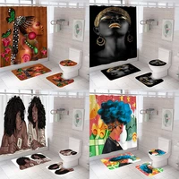 sexy african women print shower curtain with hooks bathroom wc screen anti slip rugs toilet lid cover soft bath mats home decor
