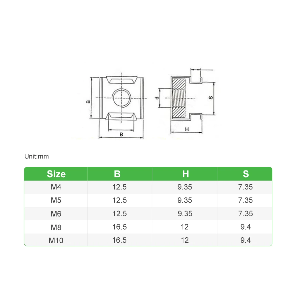 

10Pcs M4 M5 M6 M8 304 Stainless Steel Quartet Floating Nut Cassette Elastic Enclosure Card Square Cage Nuts Rack Mount