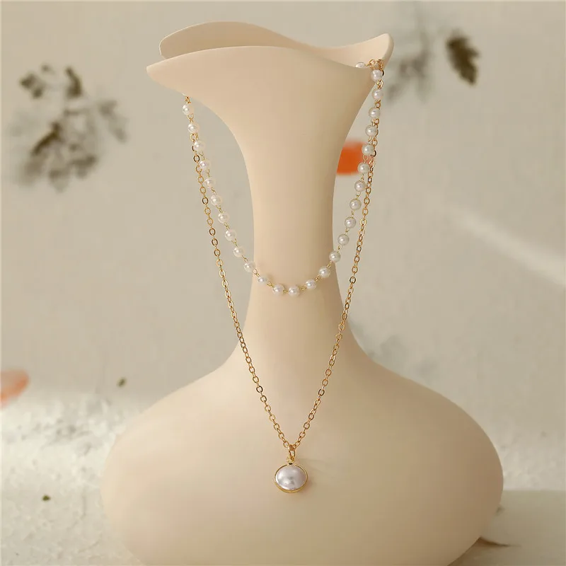 Korean Style Gold Sliver Color Pearl Necklace for Women Multi Layer Beads Pendant Female Jewelry Fashion Statement - купить по