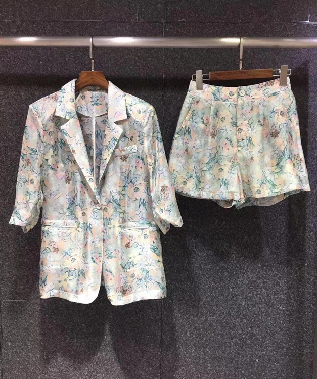 

2021 новая женская мода с лацканами с цветочным узором украшения симметричная с карманами, Детский костюм, куртка + шорты, костюм 524