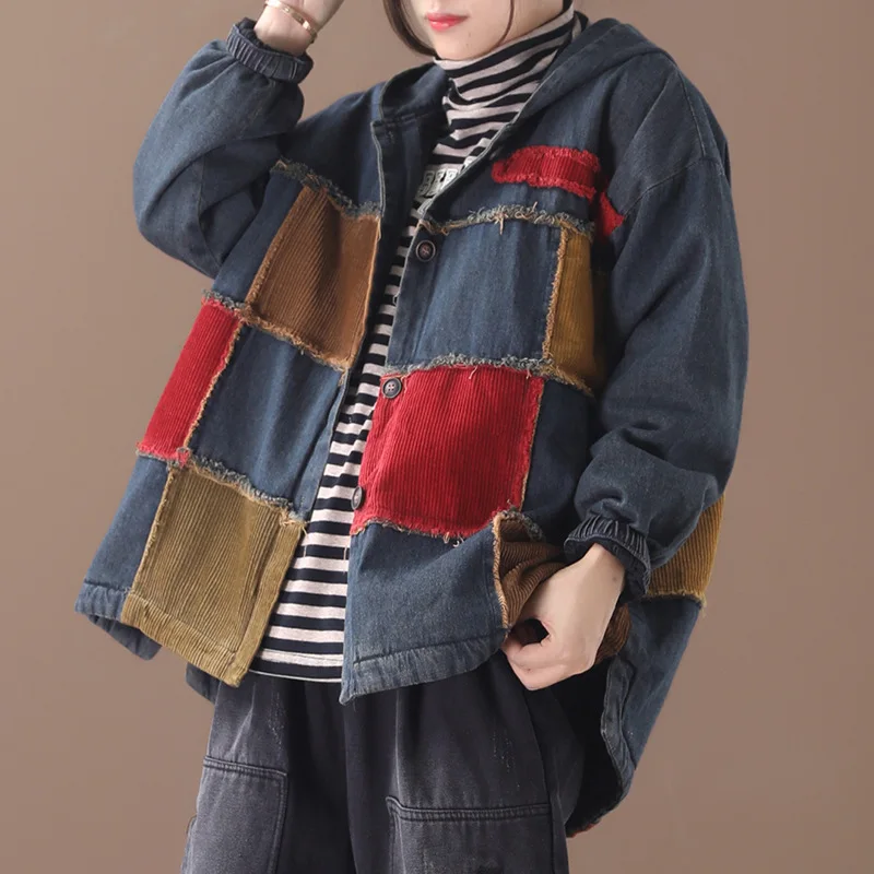 Утолщенная джинсовая рубашка зимняя новая свободная куртка с капюшоном