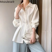 mozuleva 2021 women stylish chic turn down collar chiffon shirts female elegant single breasted slim waist solid blouses tops
