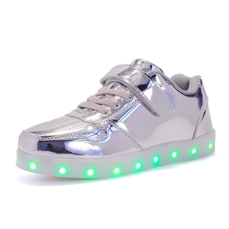 Размер 25-37 Дети led обувь для мальчиков девочек USB зарядное устройство Schoenen дети обувь Enfant светящиеся кроссовки с светильник подошва - Цвет: 608-Silver