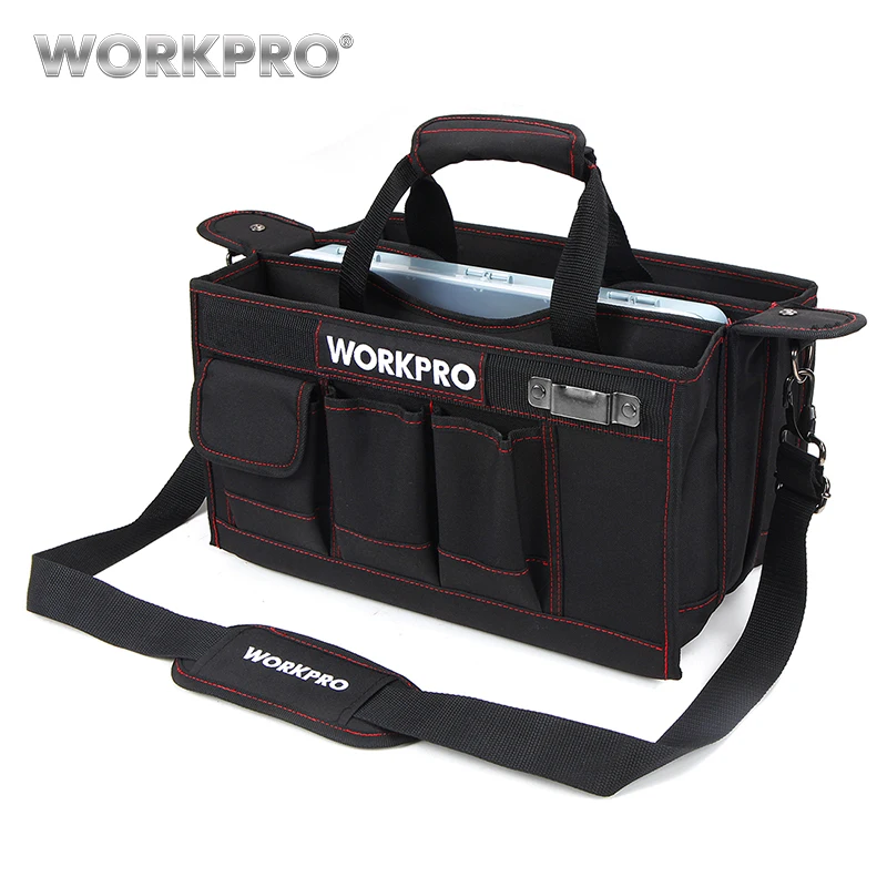 WORKPRO 600D сумка для инструментов на плечо с центральным лотком Водонепроницаемые Наборы инструментов Сумки Карманы для электронных сумок