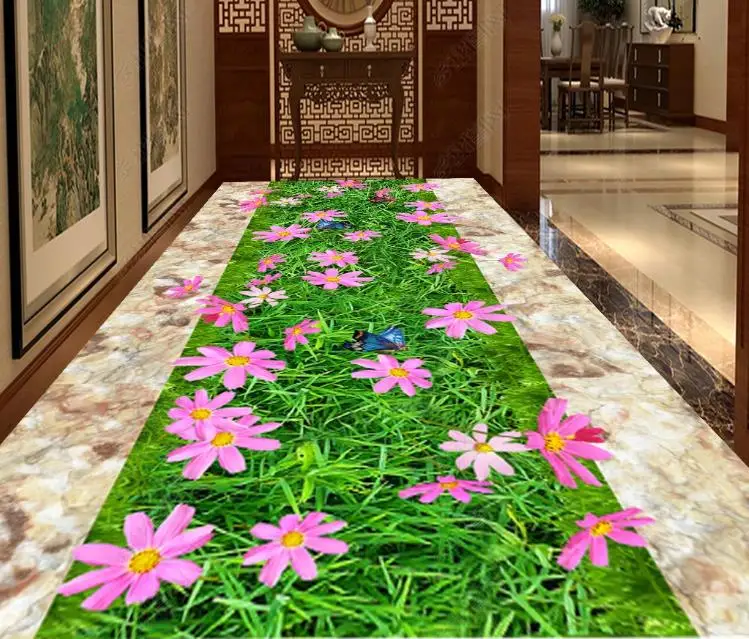 Самоклеящиеся 3D обои из ПВХ для пола HD фотообои с изображением зеленых цветов