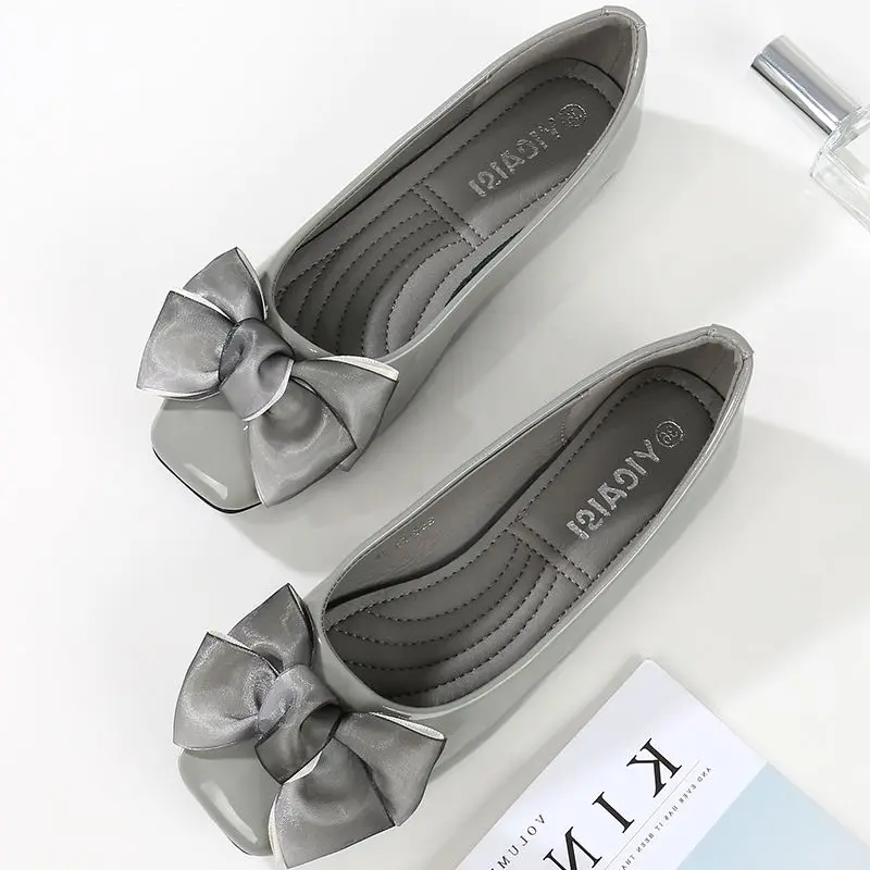 Ballet Flats Shoes Woman Patent Leather Bowknot Sweet Fashion Design Lady Girls Daily Spring Autumn Casual Shoes For Women 2023