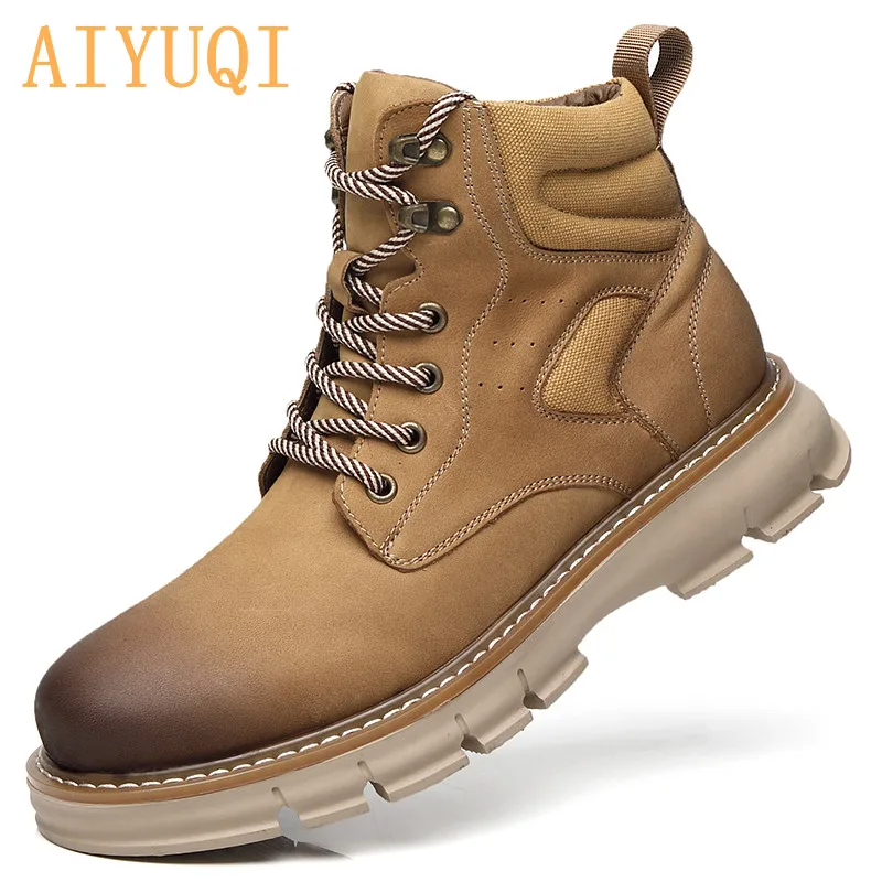 

AIYUQI Men's Martin Boots British Style Autumn 2021 New Genuine Leather Tooling Men's Shoes High-top Retro Men's Short Boots