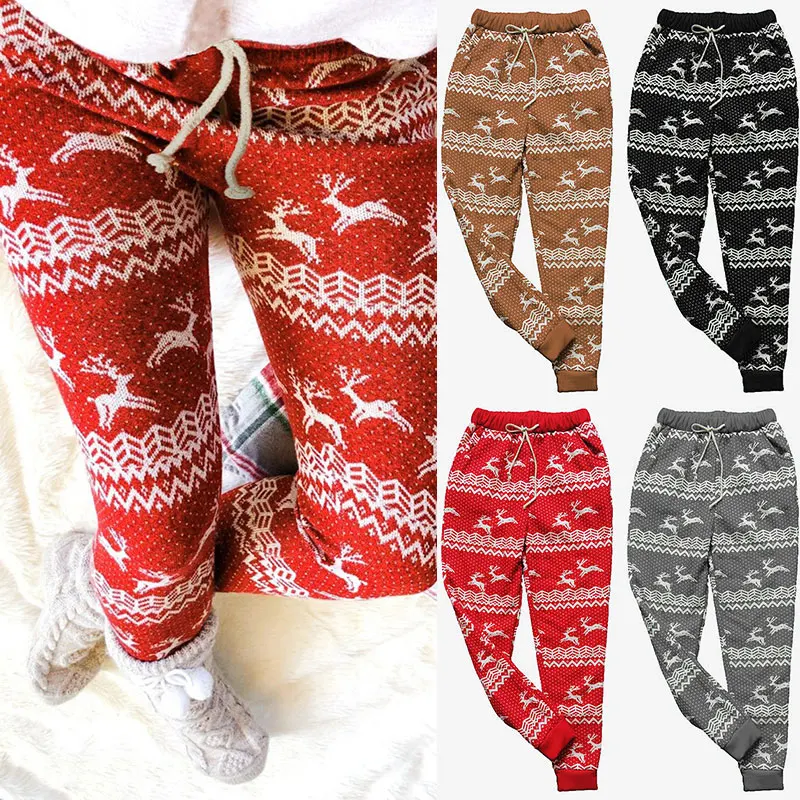 

Christmas Print Leggings Women Slim Fit Elastic Pants Elk Snowflakes Striped Harajuke Leggings Female Flowers Pants Xmas Gifts