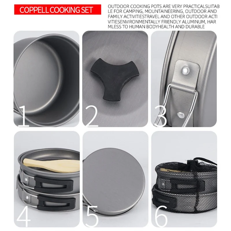 

Portable Outdoor Camping Pot Kit Combination Picnic Cookware Camping Picnic Cooking Bowl Pot Pan Kit for 1-2 Backpacker Persons