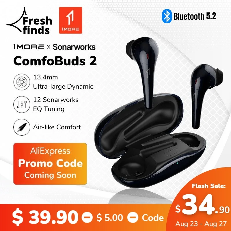 Мировая премьера 1MORE ComfoBuds 2 Bluetooth 5.2 наушники беспроводной Tws 12 эквалайзеров Sonarworks EQ Драйвер 13,4 мм с басом игровой режим с низкой задержкой 24 часа воспроизведения AAC беспроводные наушники