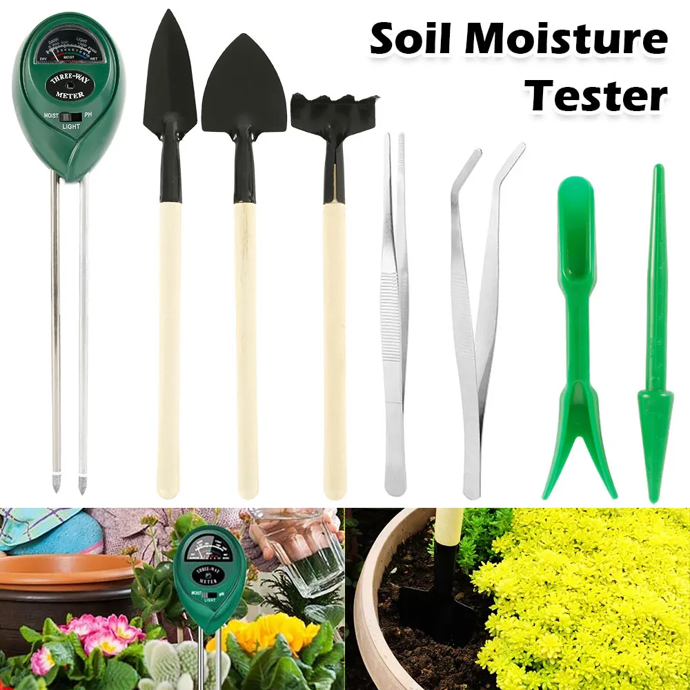 

6pcs Succulent Plants Tools Miniature Planting Transplanting Garden Tools Soil Moisture Meter Tweezers Spades Rake Bonsai Tool