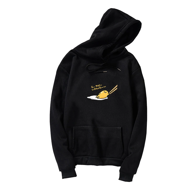 hoodies black 2 Мультяшка Гудетама Толстовка Harajuku Осень-зима длинный рукав плюс бархат Корейская одежда новые толстовки женские Kawaii Camiseta Muje - Цвет: hoodies black 2