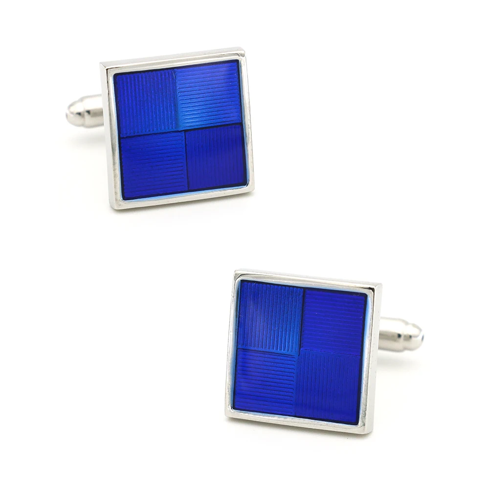 

Enamel Cuff Links For Men Square Check Design Quality Brass Material Blue Color Cufflinks Wholesale&retail