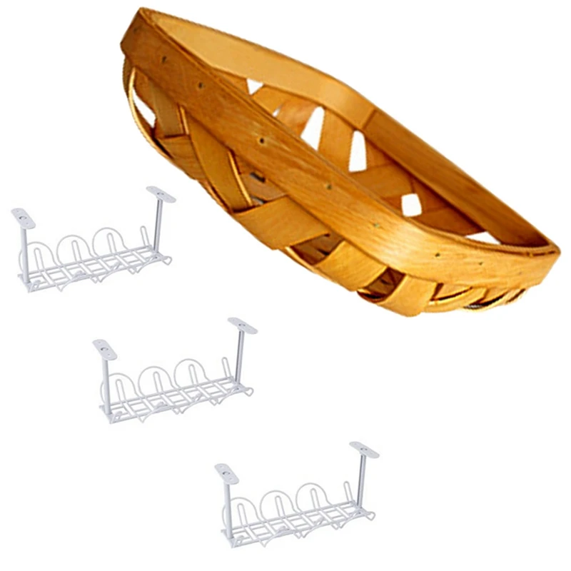 

3 Pack Under Desk Cable Management Tray- Cable Organizer With Nordic Cedar Woven Wire Basket Egg Food Fruit Basket
