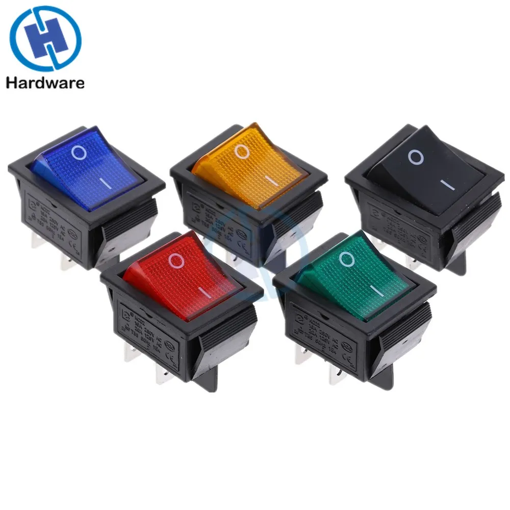 ON-OFF Latching Rocker Switch Power Switch 4 Pin DPST with Light 16A 250VAC 20A 125VAC KCD2