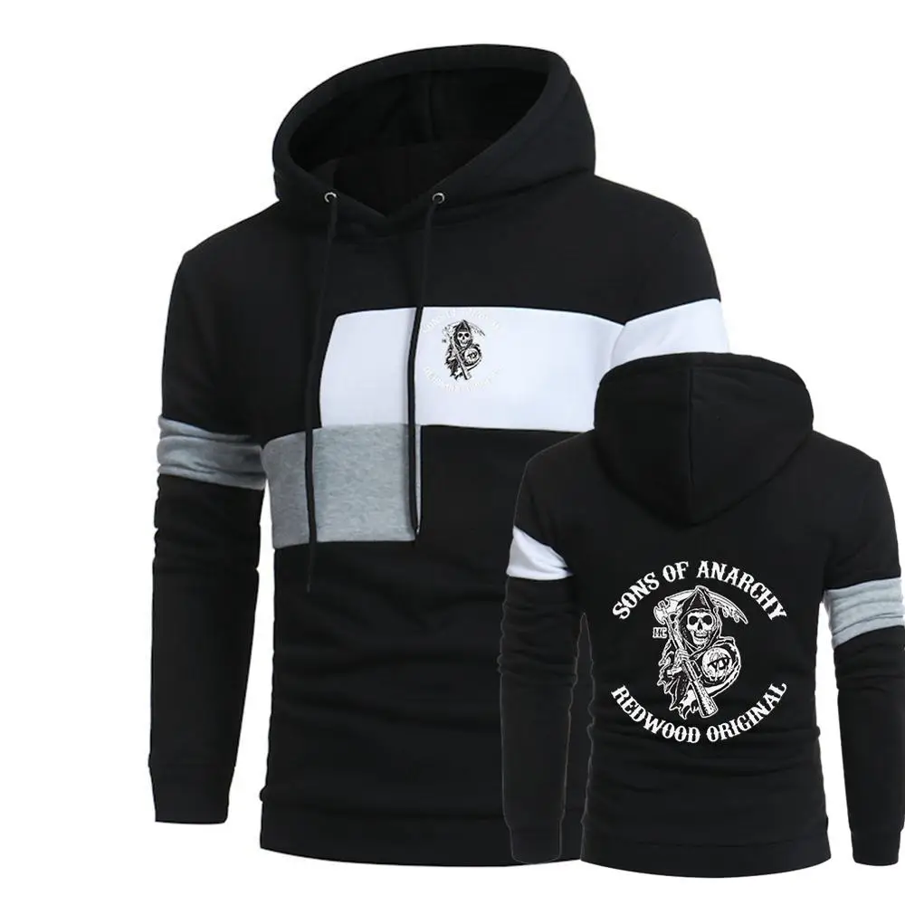 

NEW Sons Of Anarchy 3 Color Splice Pullover SOA Customize Hoodies For Man Harajuku SAMCRO Sweatshirts Man's Cotton Hip Hop Coat