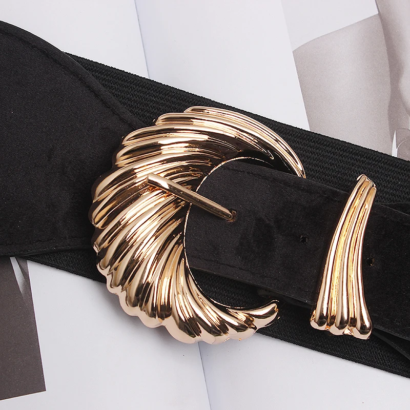 

TWOTWINSTYLE Vintage Wide Belt For Women High Waist Patchwork Metal Button Hit Color PU Leather Belts Female Accessories Fashion