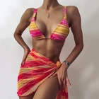 Комплект бикини женский сетчатый из 3 предметов, купальный костюм с микро-стрингами и юбкой, пляжная одежда для плавания, лето