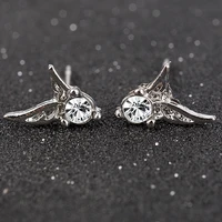 2019 new fashion women angel wings stud earrings rhinestone inlaid alloy ear jewelry party earring gothic feather brincos