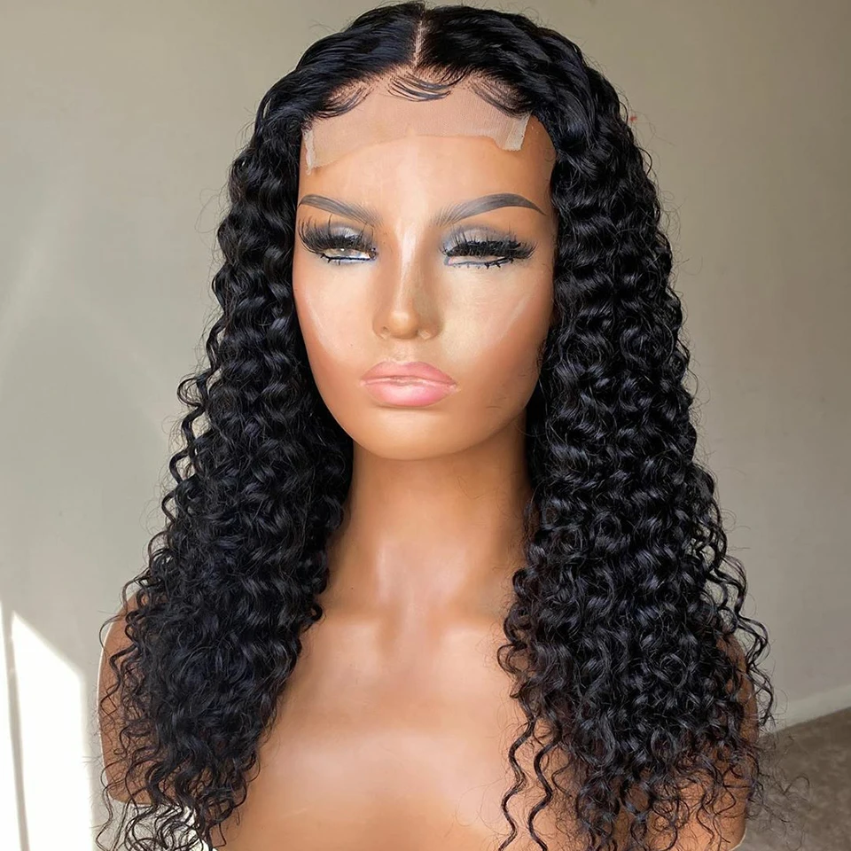 

Kinky Curly Lace Front Wig Synthetic For Black Women Deep Wave Middle Part Preplucked Long Heat Resistant With Baby Hair