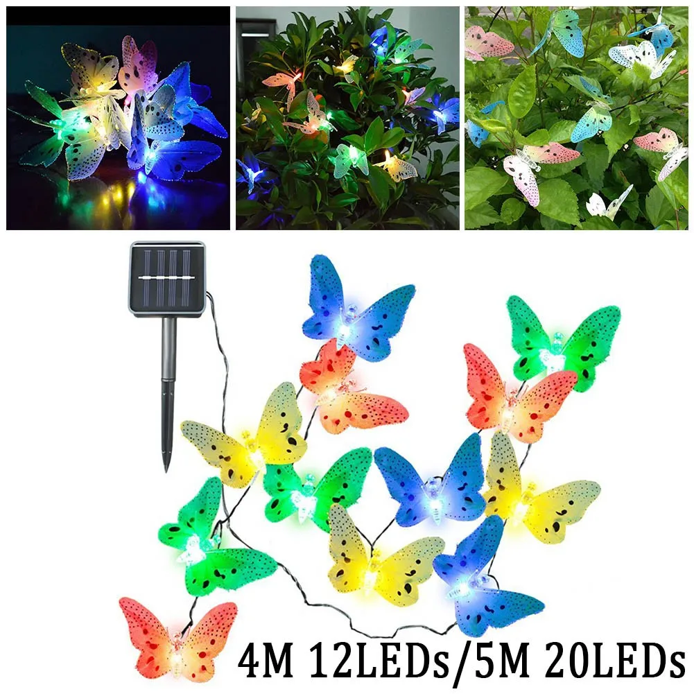 

12/20 Led Solar Powered Butterfly Fairy String Lights Outdoor Garden Holiday Christmas Decoration Lamp Fiber Optic Waterproof