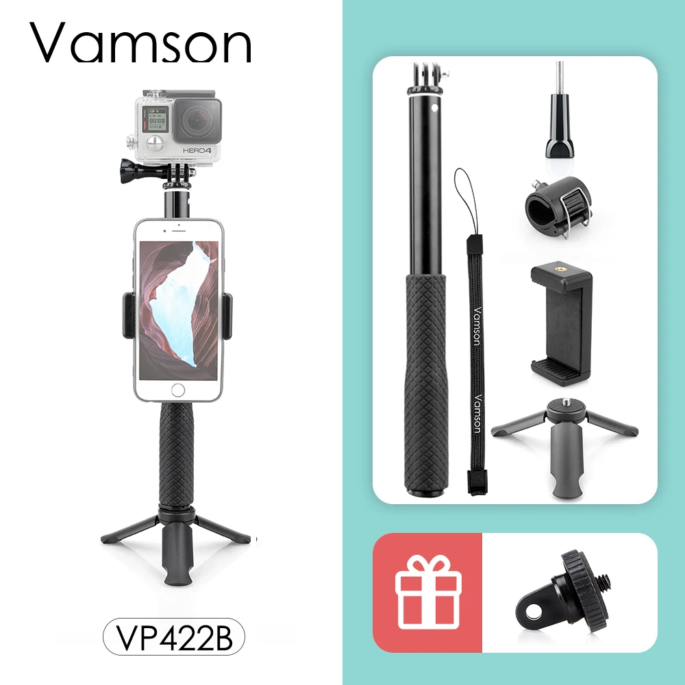 Vamson аксессуары для штатива GoPro монопод Регулируемая селфи палка для GoPro Hero 8 7 6 5 для Xiaomi Yi SJCAM для телефона VP422 - Цвет: VP422B