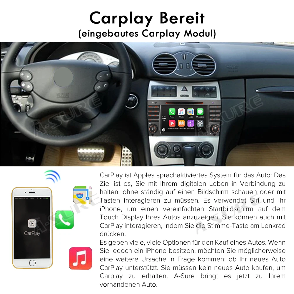 

A-Sure 2 Din Car Multimedia Android 10 Auto Radio 8 Core 64GB WIFI GPS DVD Navi For Mercedes Benz C Class W2019 W209 AMG CLK CLC
