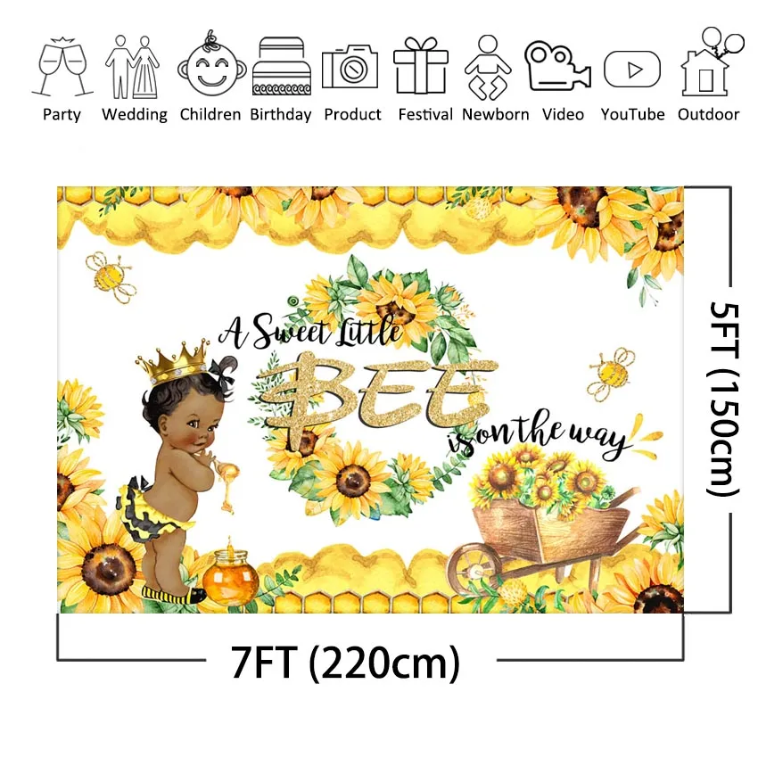 Милый детский фон с изображением пчелы и подсолнуха для маленьких мальчиков