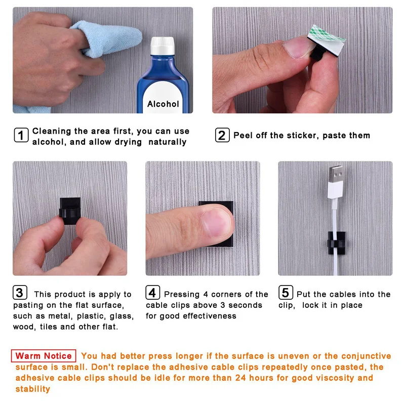 100 шт. клейкие кабельные зажимы держатель провода Кабельные стяжки для