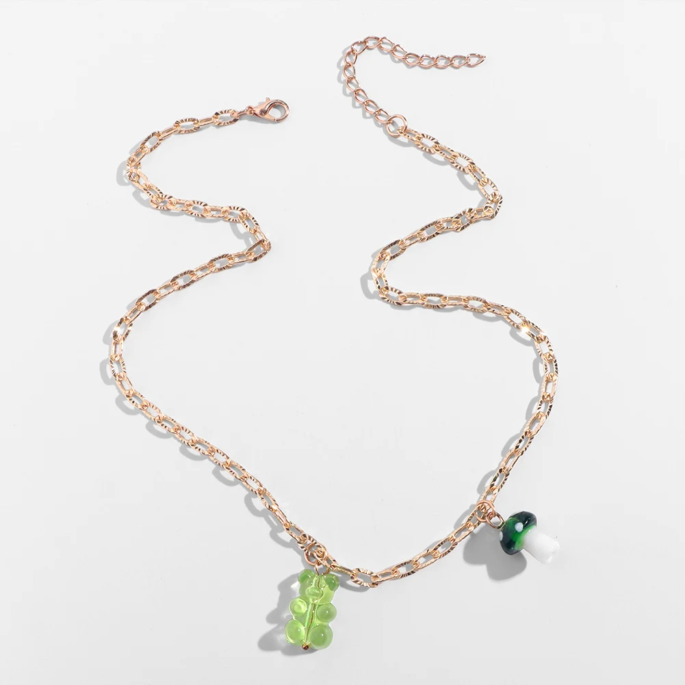 

2021 New Gummy Bear Mushroom Pendant Choker Necklace For Women Girls Daily Neck Chain Cartoon Lovely Boho Summer Holiday Jewelry