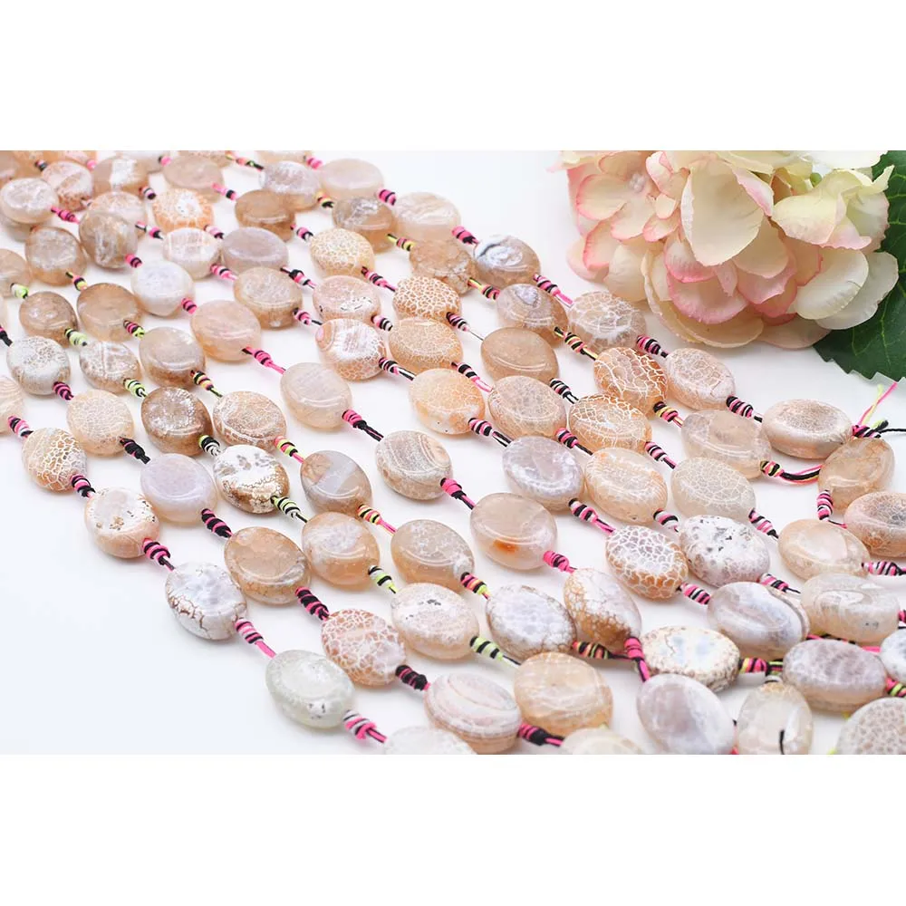 

2strands/lot 25mm Natural Ice crack pattern Beige Oval Agate stone beads For DIY Bracelet Necklace Jewelry Making Strand 15"