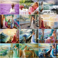 gatyztory seaside woman diy frame pictures by number landscape kits painting by number figure drawing on canvas handpainted art