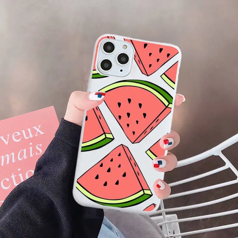 

Summer Fruit Watermelon Lemon Phone Case White Candy Color for iPhone 6 7 8 11 12 s mini pro X XS XR MAX Plus