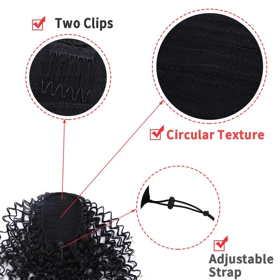 

JINKAILI Brazilian Kinky Curly Drawstring Ponytail Hair Clip In Hair Extensions Natural Color Adjustable Ponytail