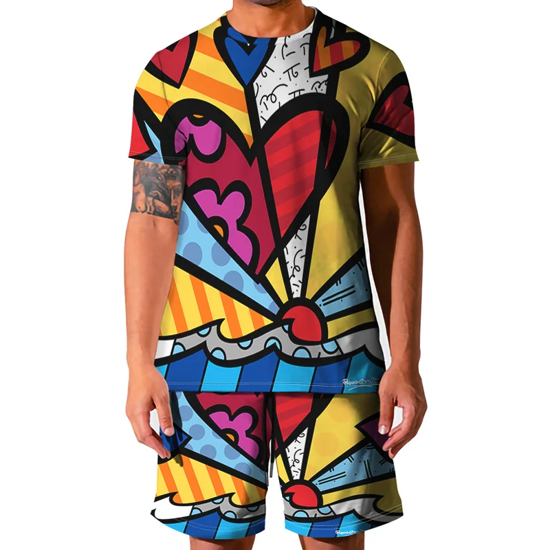 

2021 Summer Mens Fashion Short Sleeve 3D Color Print Sets Casual T-Shirt+Shorts 2 Pieces Set Creative Clothing S-6XL