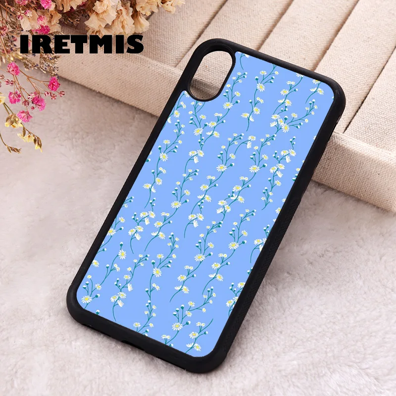 Чехол для телефона Iretmis 5 5S SE 2020 чехлы iphone 6 6S 7 8 Plus X Xs Max XR 12 MINI Pro Мягкий Силиконовый ТПУ с синими маргаритками и