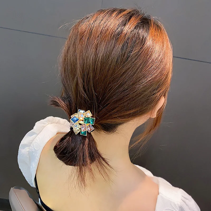 

New Korea Hair Ropes Women Big Crystal Pearl Rhineston Elastic Rubber Band for Girl Fashion Hair Accessories Hair Ties Wholesale